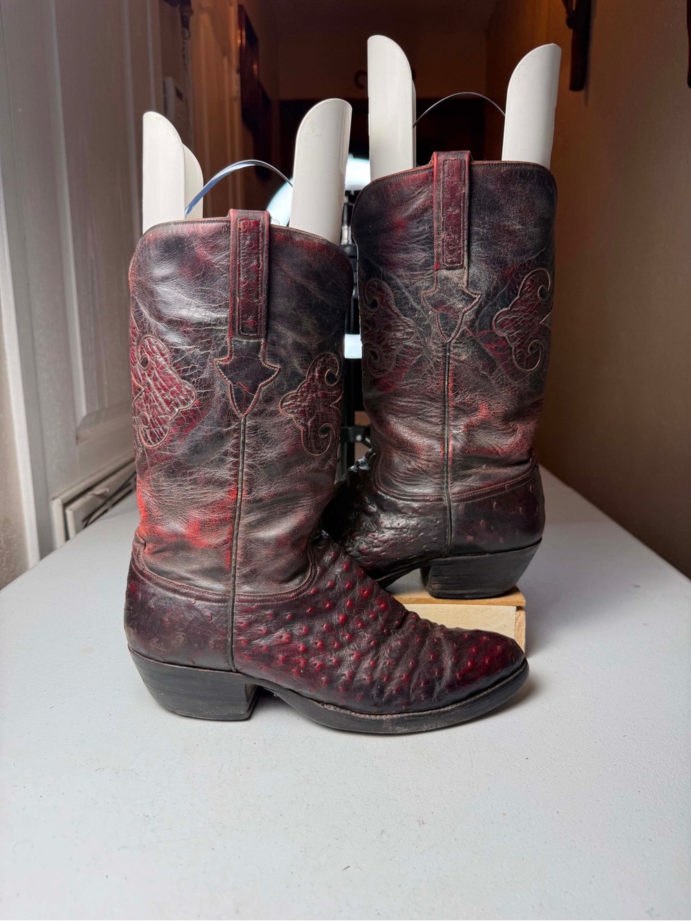 $1795 Lucchese Classics Handmade Ostrich Black Cherry Boots Sz 10.5 Mens Cowboy